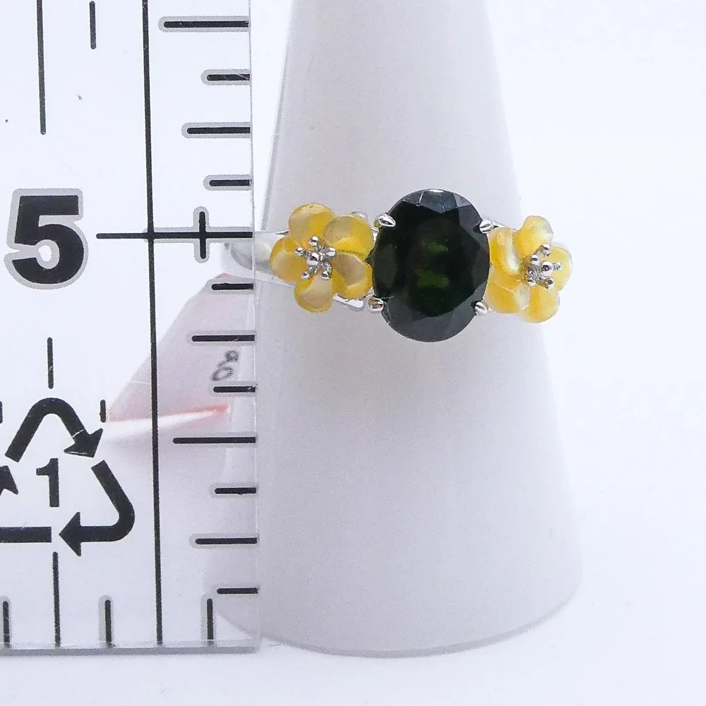 Chrome Diopside Sterling Silver Carved MOP Flower 1.9 Ctw Womens Band Ring Sz 9